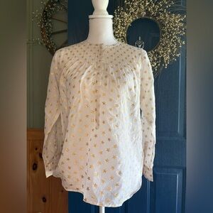 J. Crew White Blouse with Gold Star Pattern